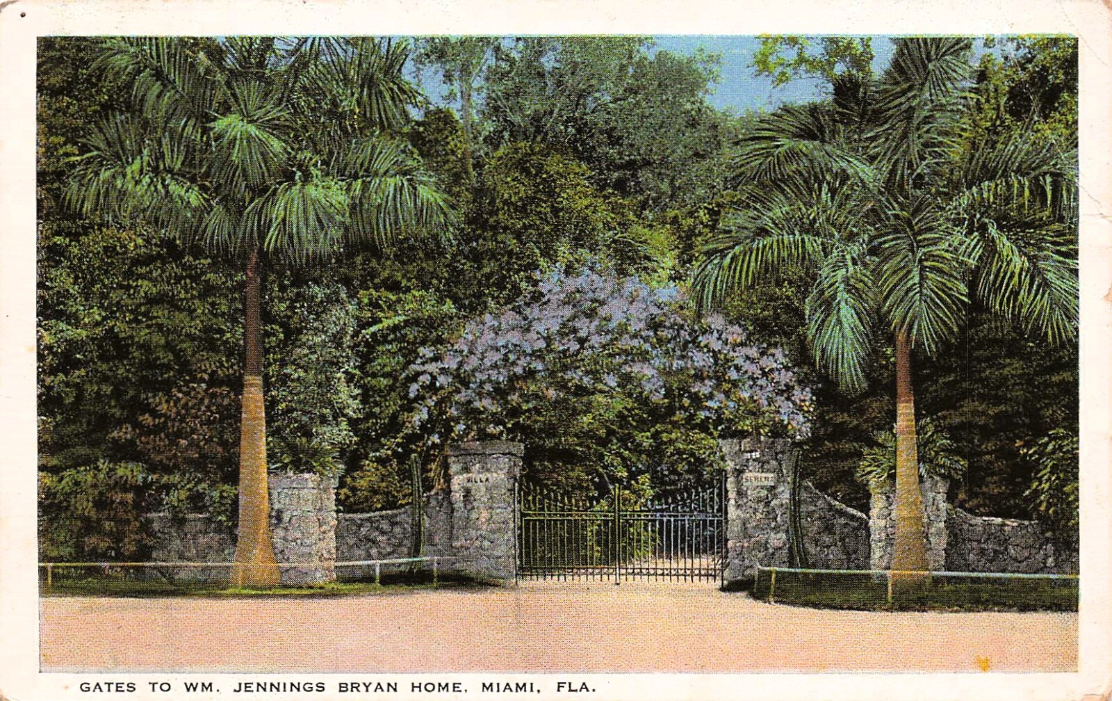 Miami FL Florida Villa Serena Brickell Avenue Entrance Gate Vtg Postcard G19
