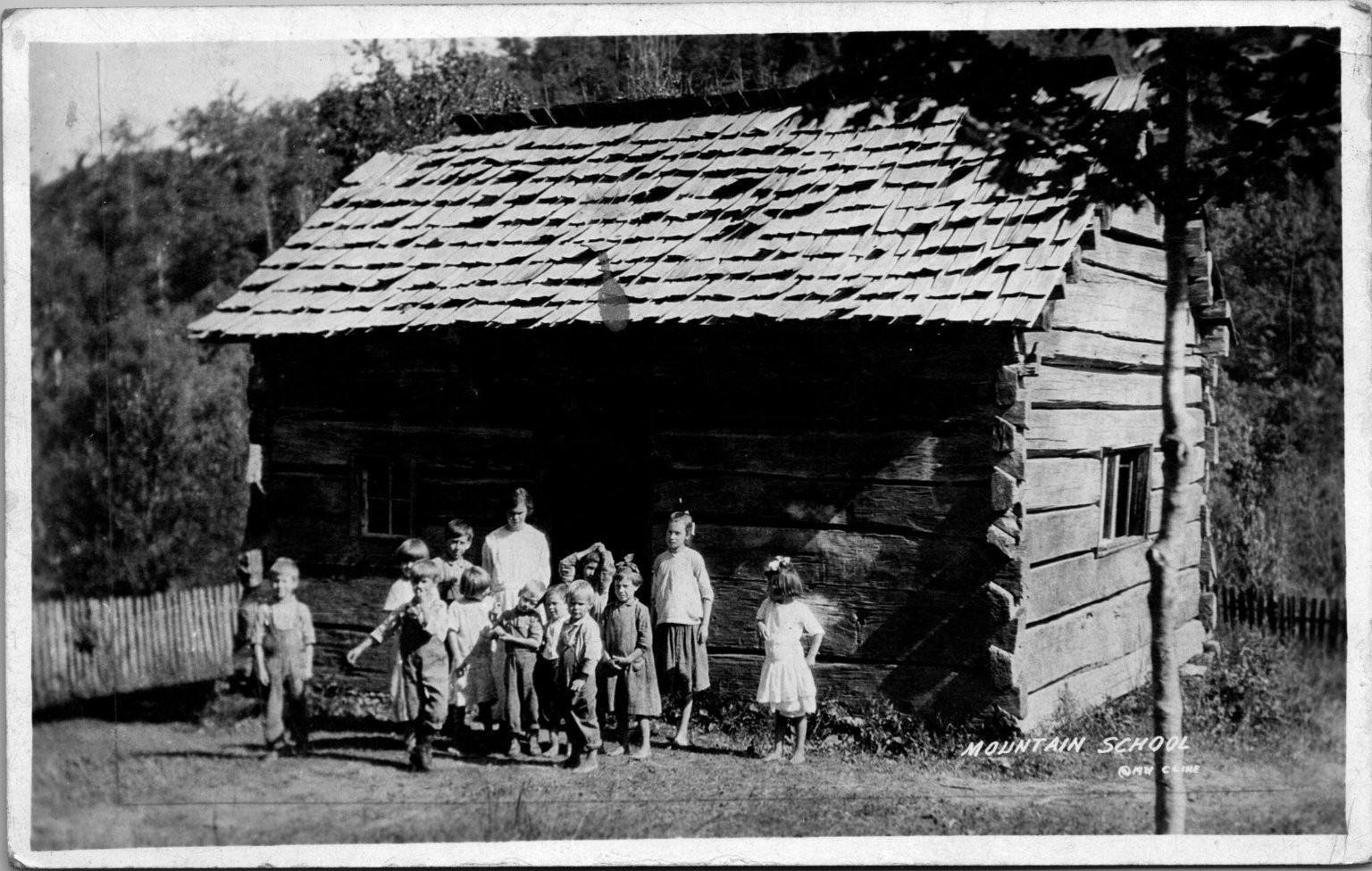 RPPC Mountain School Log Cabin Children Teacher 1932 Postmarked Postcard