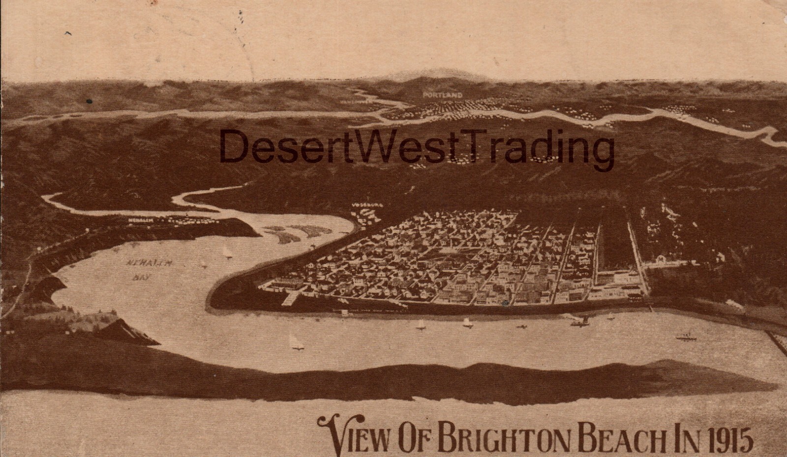 View of Brighton Beach in 1915 Oregon Lithograph Postcard Pmk