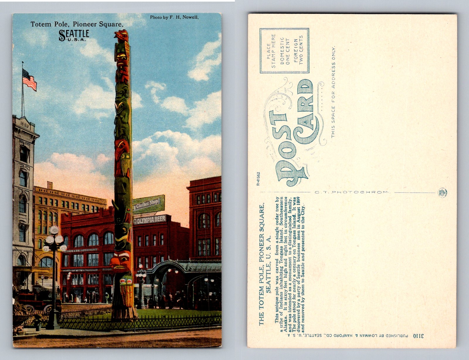 Seattle, WA-Washington, Pioneer Square Totem Pole Vintage Postcard