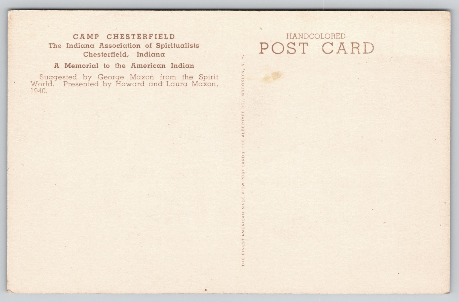 American Indian Memorial Stone Camp Chesterfield Indiana Postcard