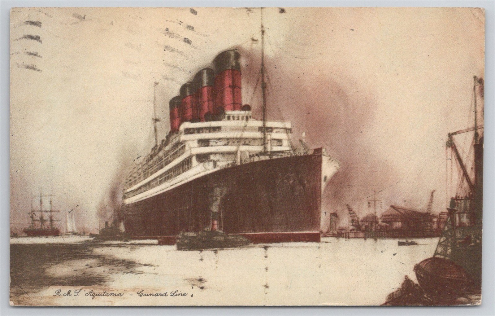 RMS Aquitania Cunard Line Cruise Ship Ocean Liner Vintage Postcard AK21