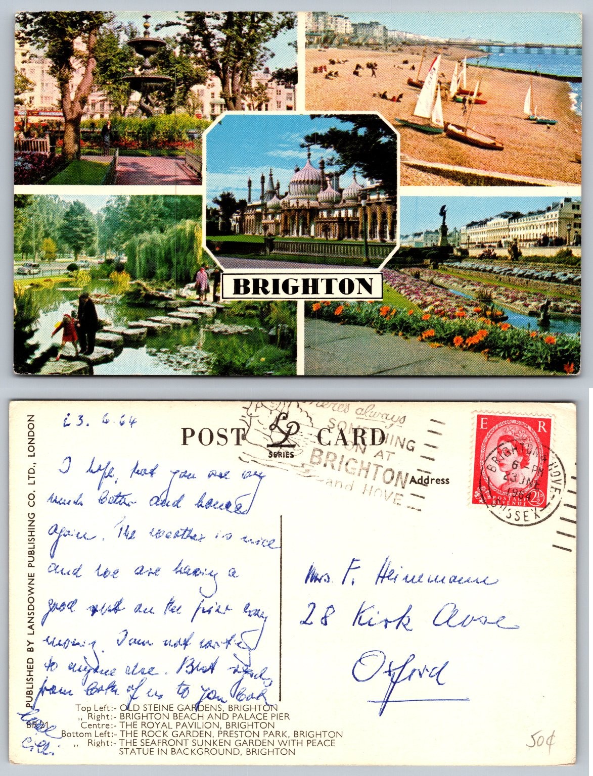 Vintage Brighton Multi-View Postcard 1964 Royal Pavilion Beach Steine Gardens