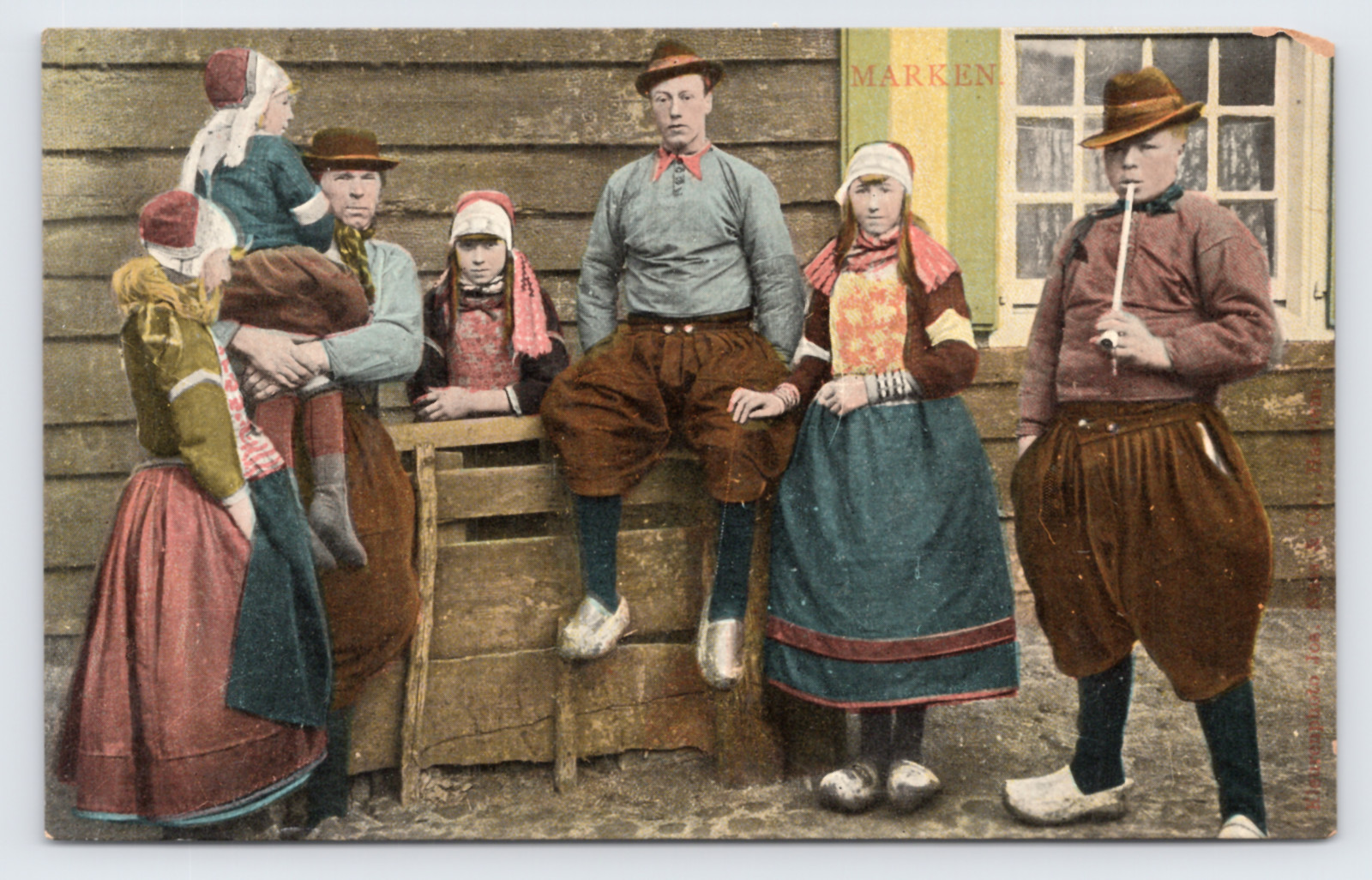 c1910 Marken Island Family Dutch Costume Postcard Netherlands Klompen Folk Dress