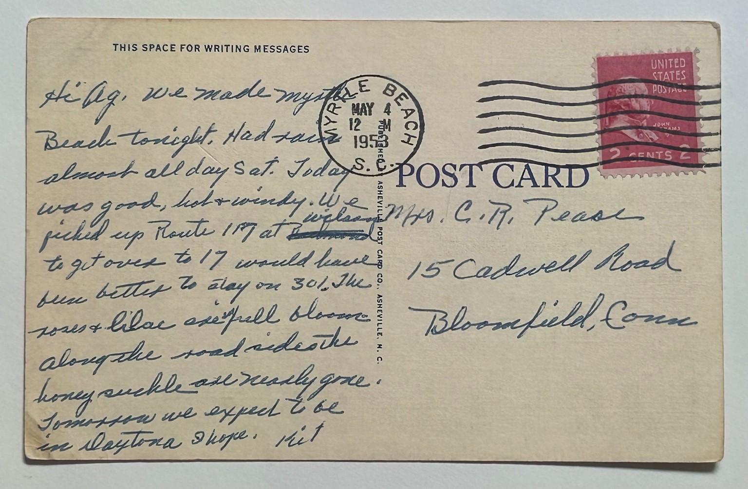Vintage Springtime In The Carolinas Linen Postcard Myrtle Beach 1953