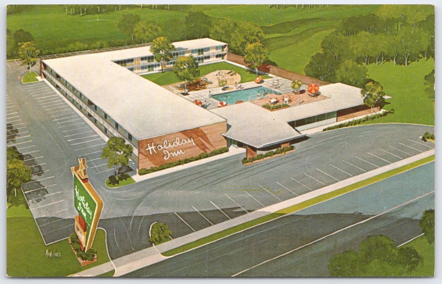 Vintage Holiday Inn Lancaster Ohio Postcard Aerial View 1950s 1960s