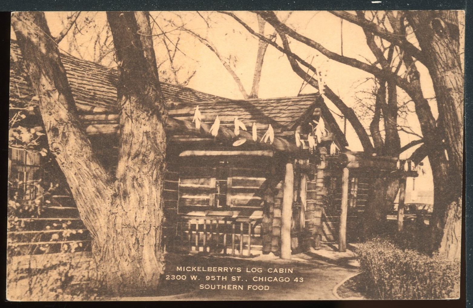 Early Mickelberry’s Log Cabin Restaurant Chicago Illinois ArtVue Postcard D1259