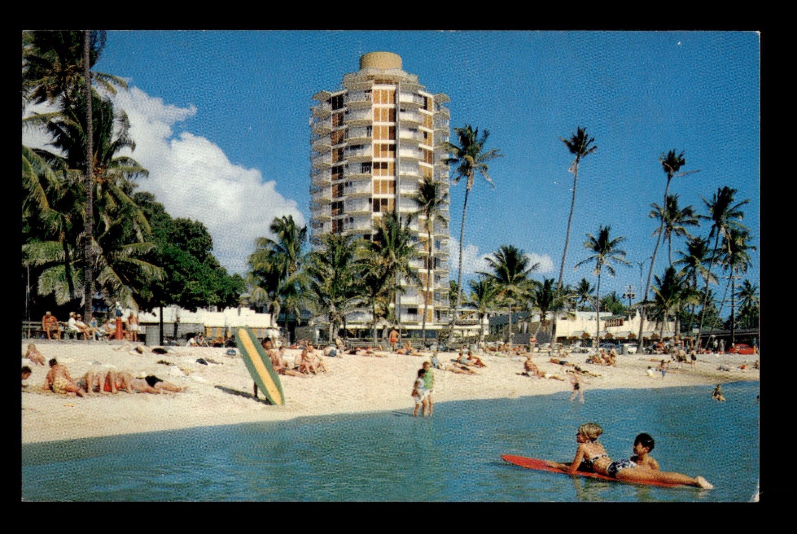 Waikiki Circle Hotel Honolulu Hawaii Beachfront Surfing Chrome Postcard