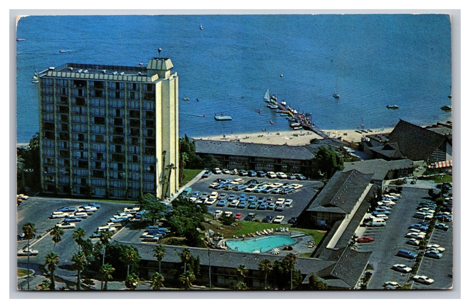 San Diego CA Catamaran Hotel Mission Bay Aerial View Posted 1971 Postcard