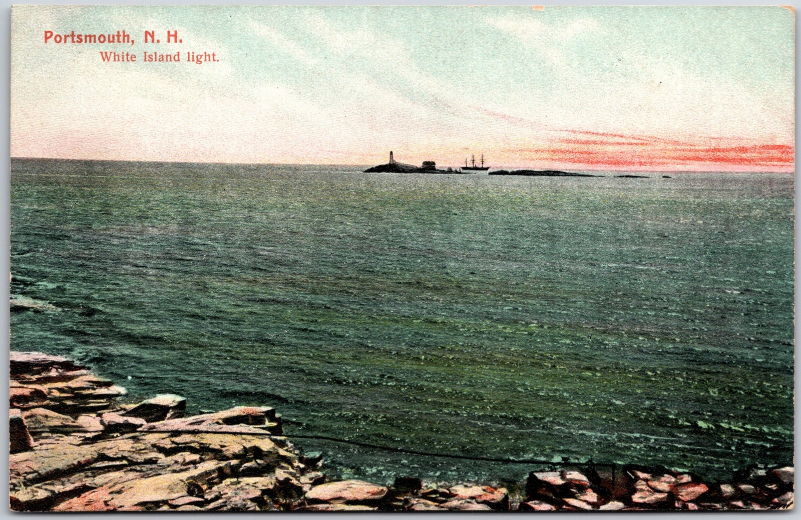 Portsmouth New Hampshire, White Island Light, Rocky Shoreline, Sunset, Postcard