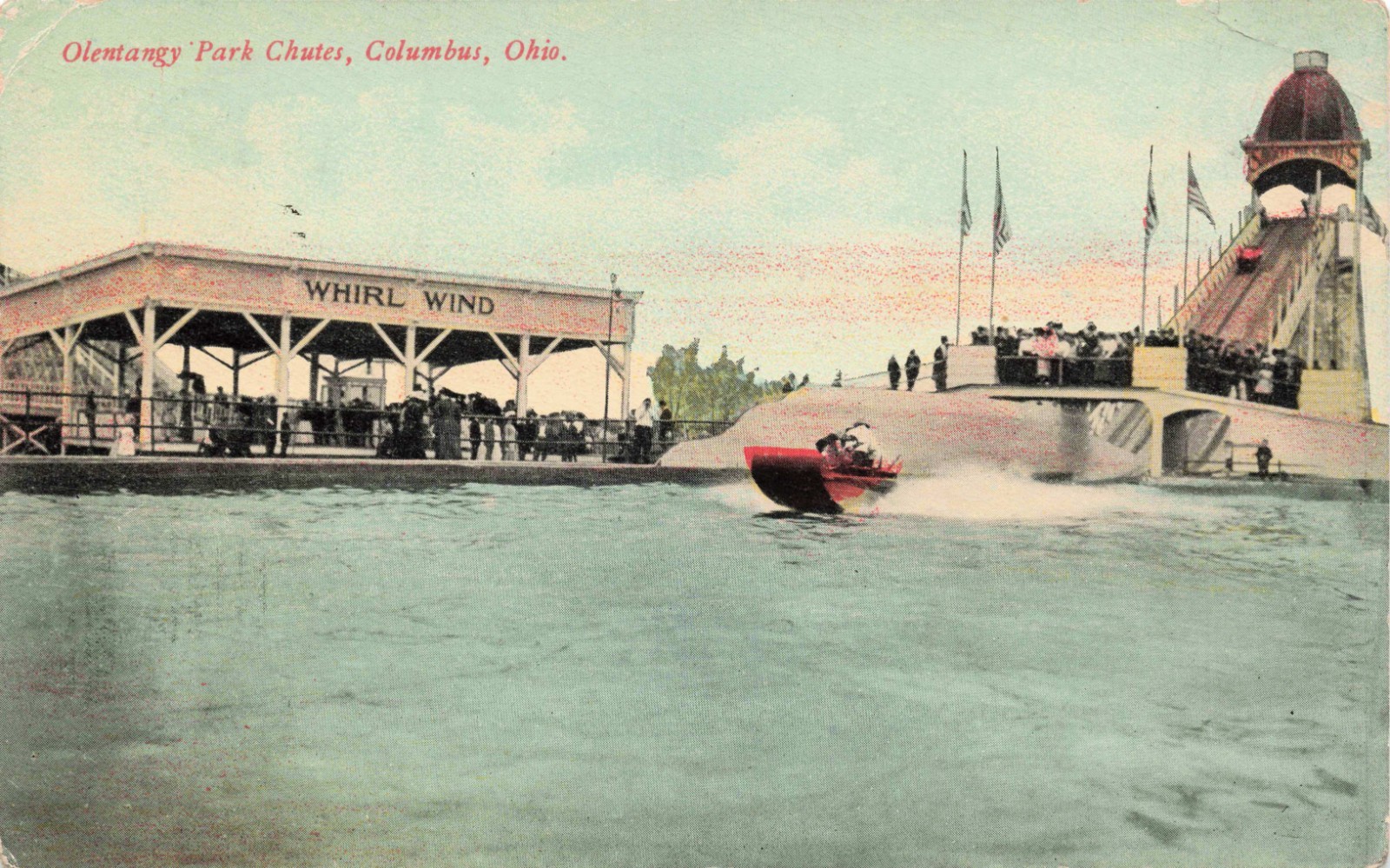 Columbus Ohio Olentangy Amusement Park Boat Chutes Postcard AY453