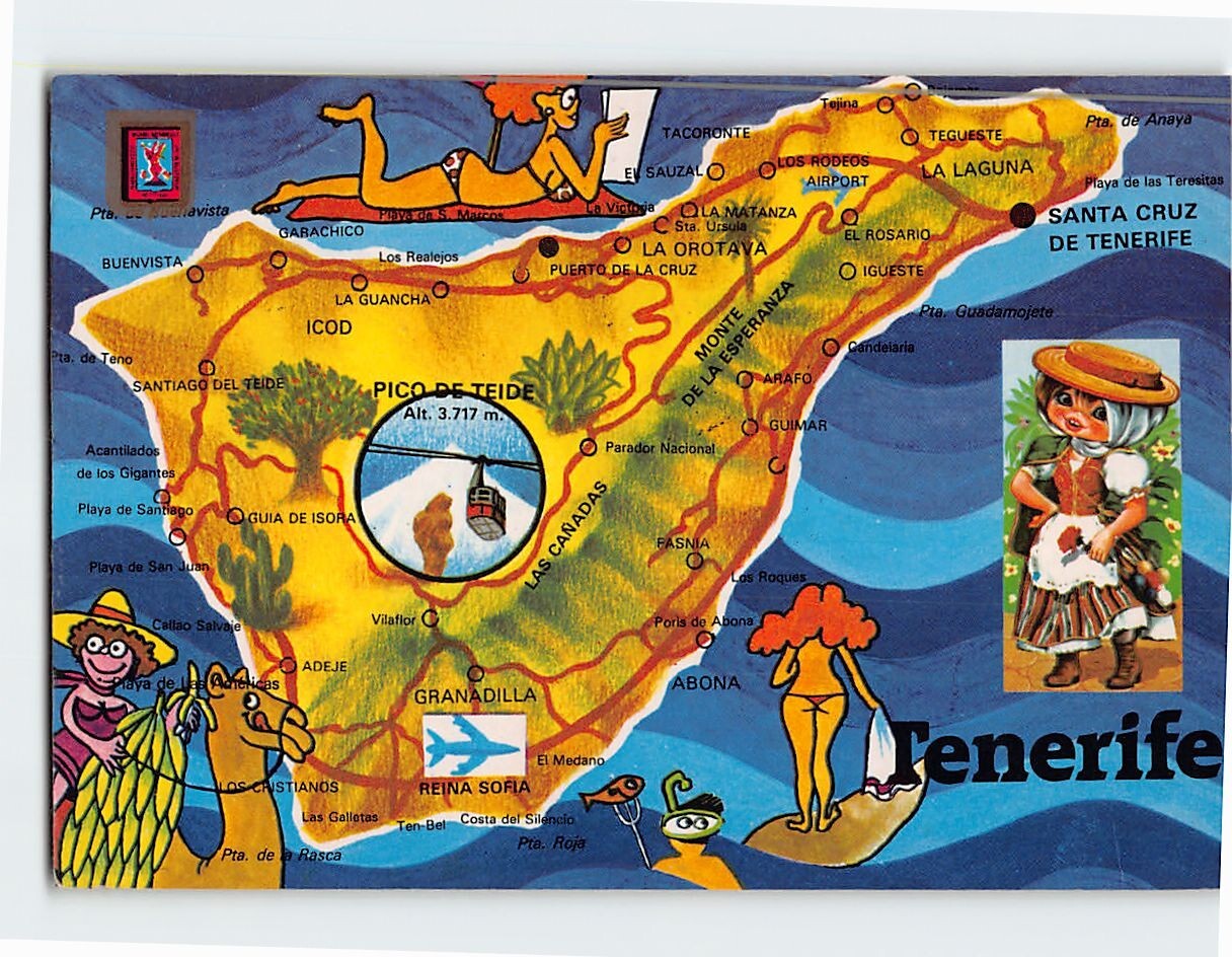 Postcard The map of the island Tenerife Spain