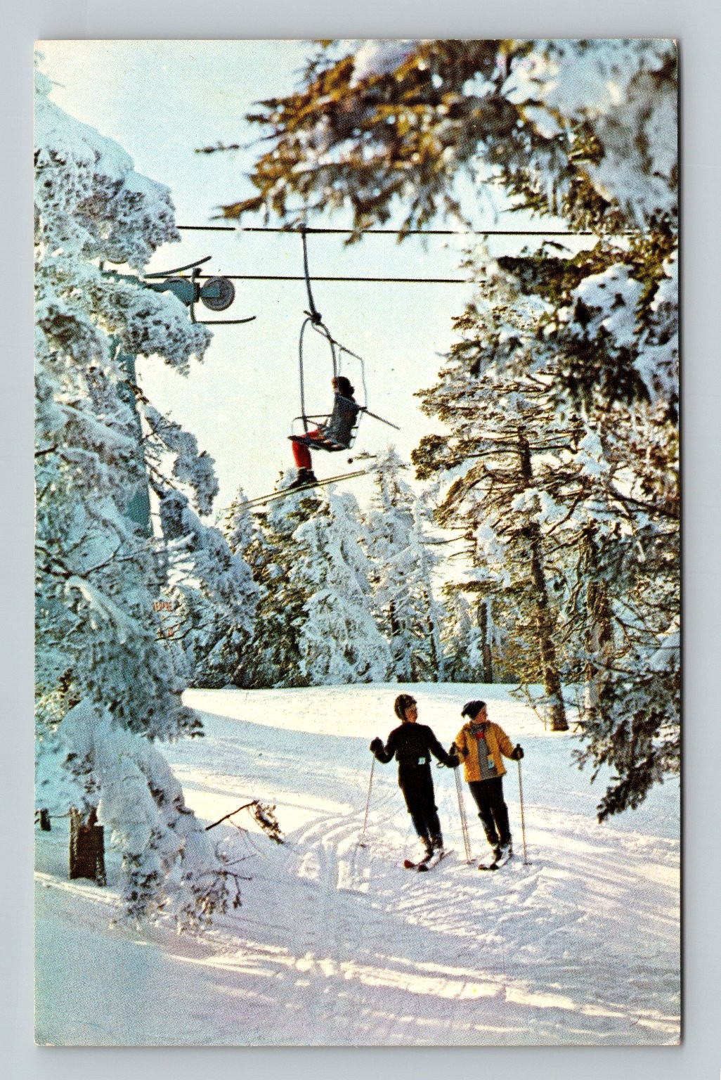 Stratton Mountain VT Skiers Chairlift Snow Winter Vintage Postcard