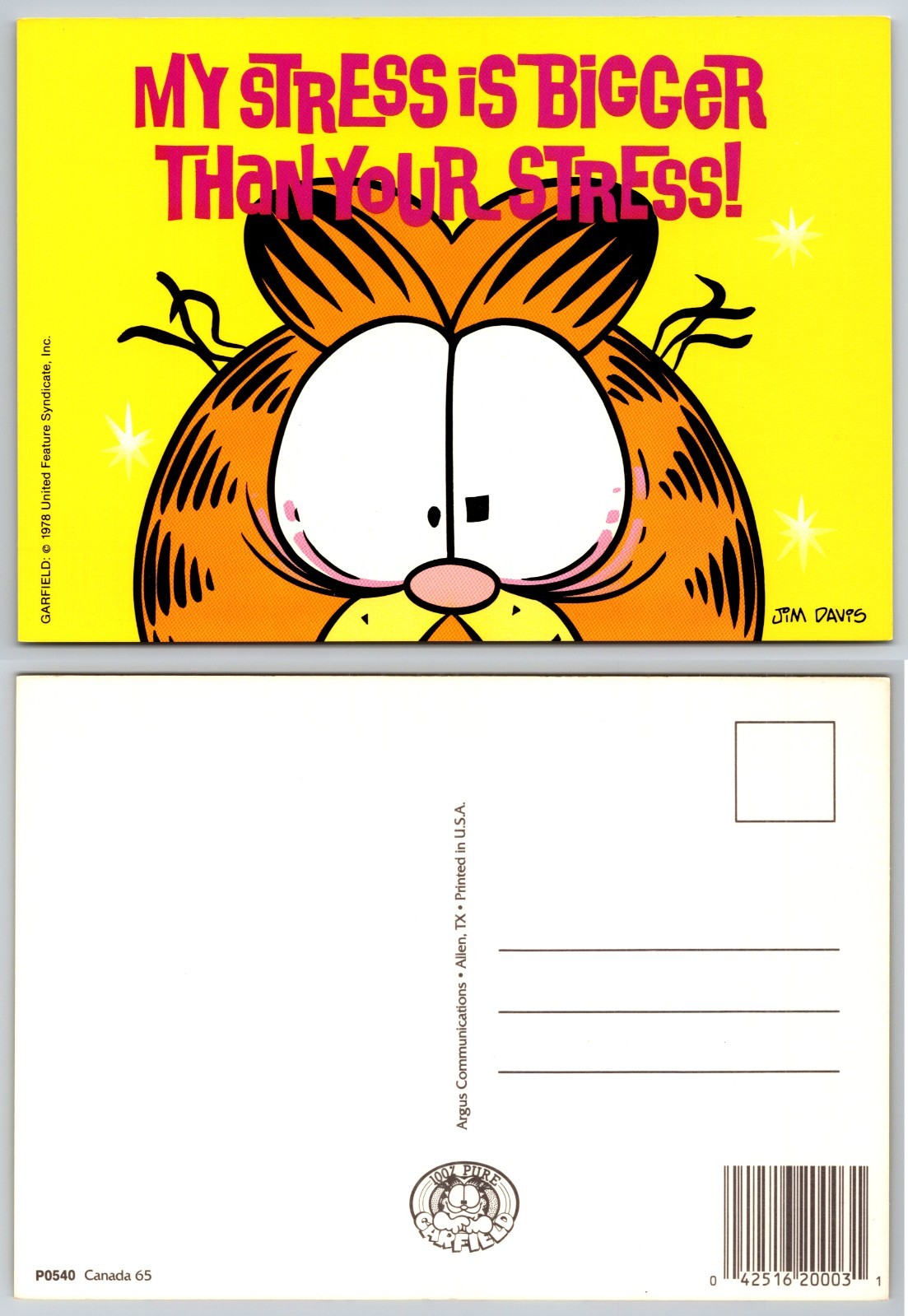 Continental Garfield Stress Humor Postcard