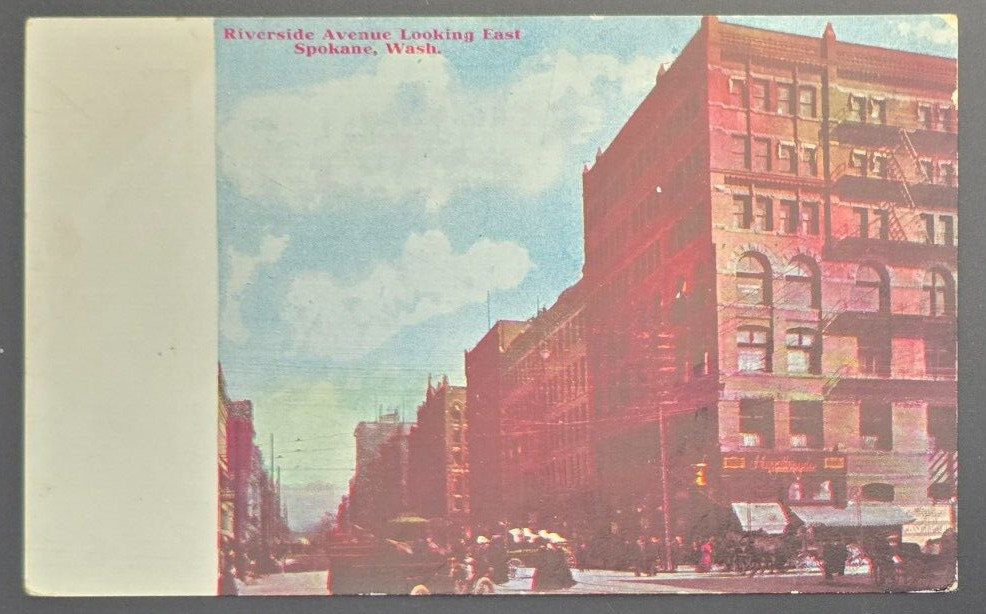 Vintage Riverside Avenue Looking East Spokane WA Early 1900s Street Scene