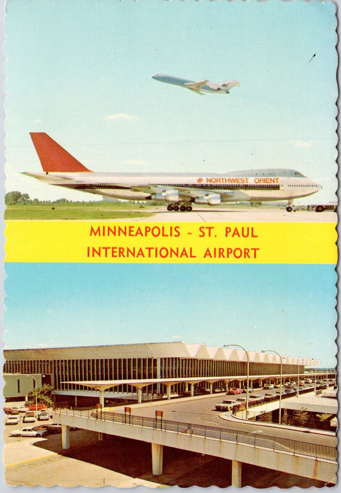 1974 Minneapolis St. Paul Airport Northwest Orient 747 Jumbo Jet Postcard