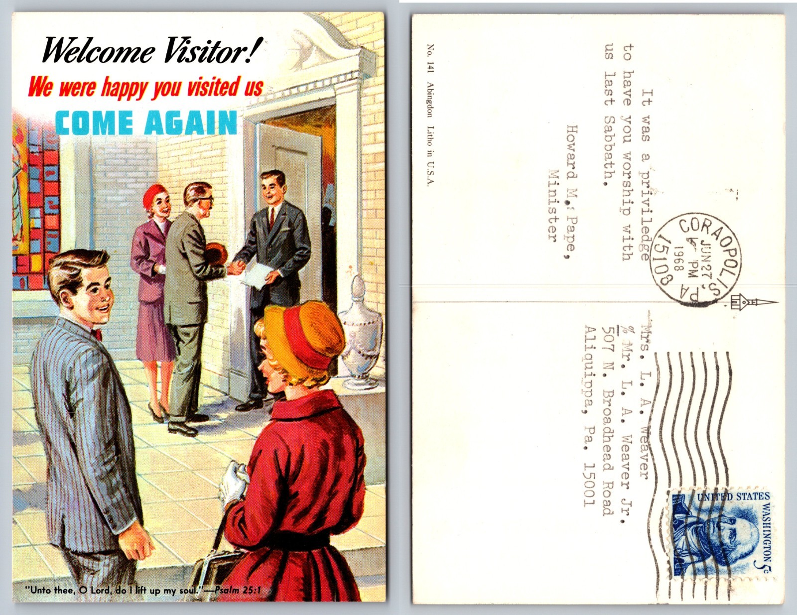 Welcome Visitor Church Greeting Illustration Postcard