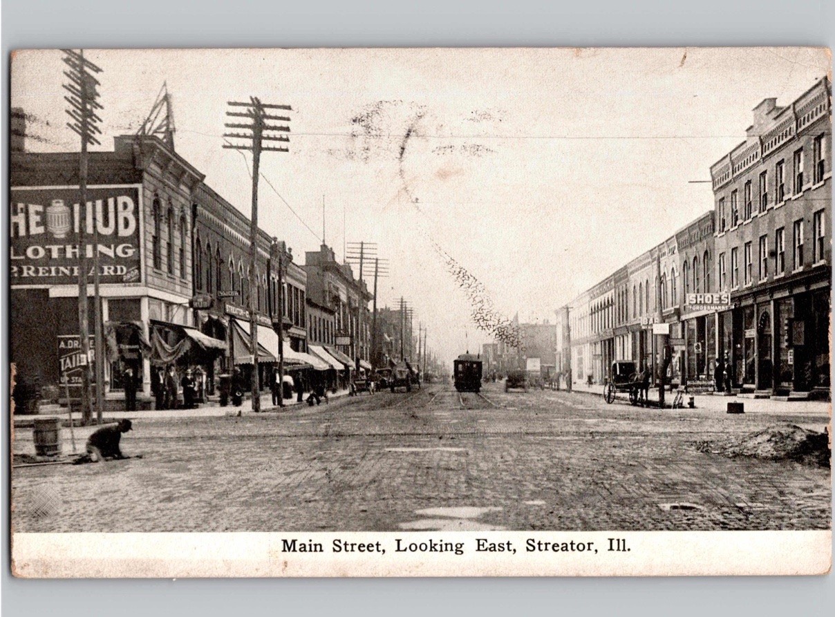 c1911 Main Street Looking East Streator Illinois IL La Salle County Postcard