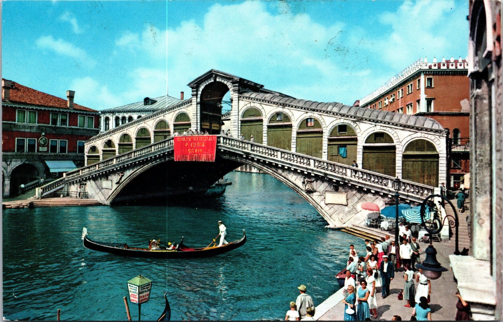 Venezia Ponte di Rialto Vintage Posted Postcard Italy Color Photo With Stamp