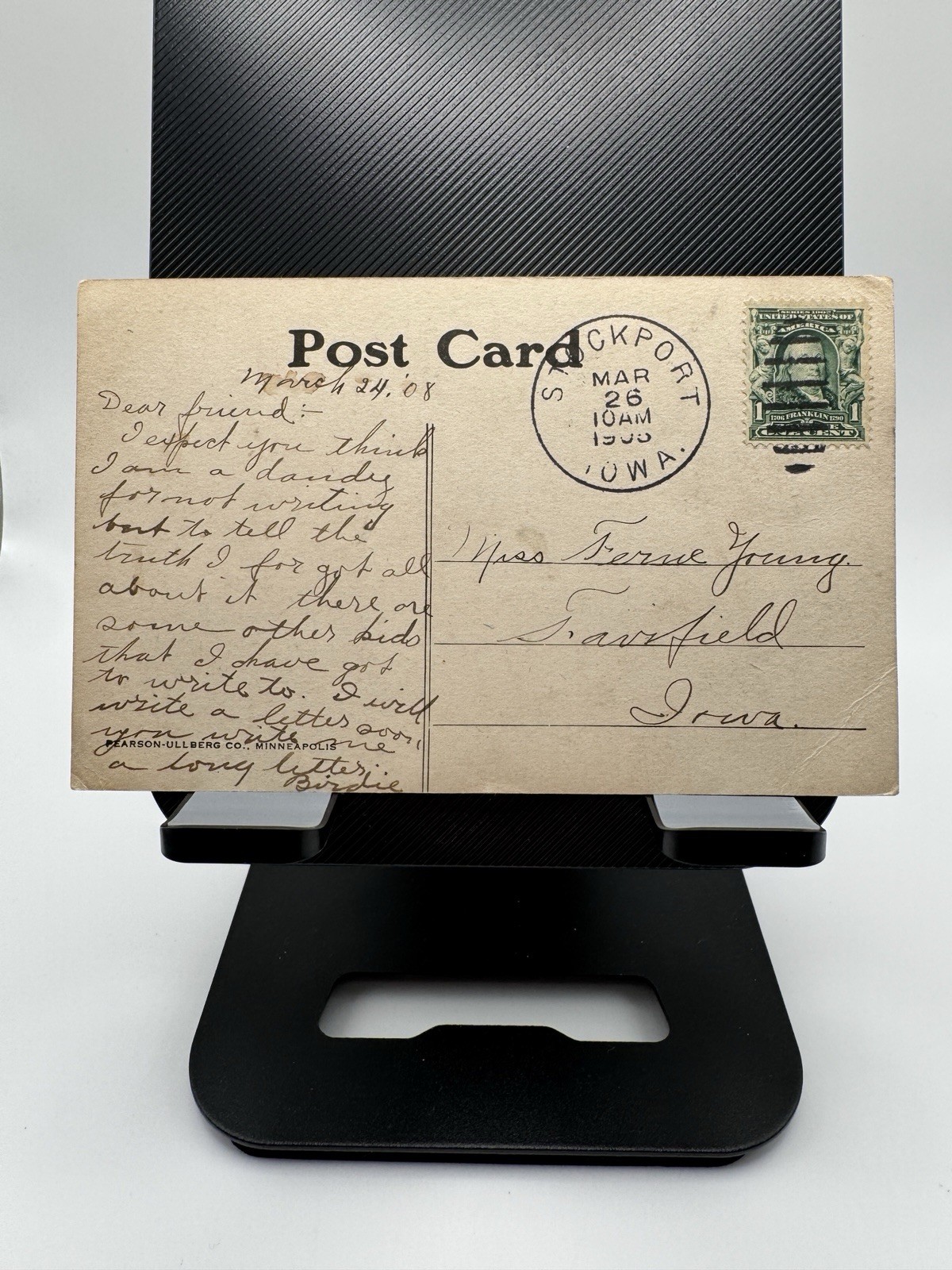 1908 Postcard Ottumwa IA First Methodist Church Ben Franklin Stamp Stockport Vtg