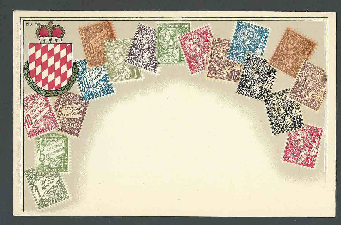 Ca 1908 Monace 1885 Stamp Set Portrayed On Mint Card W/Coat Of Arms