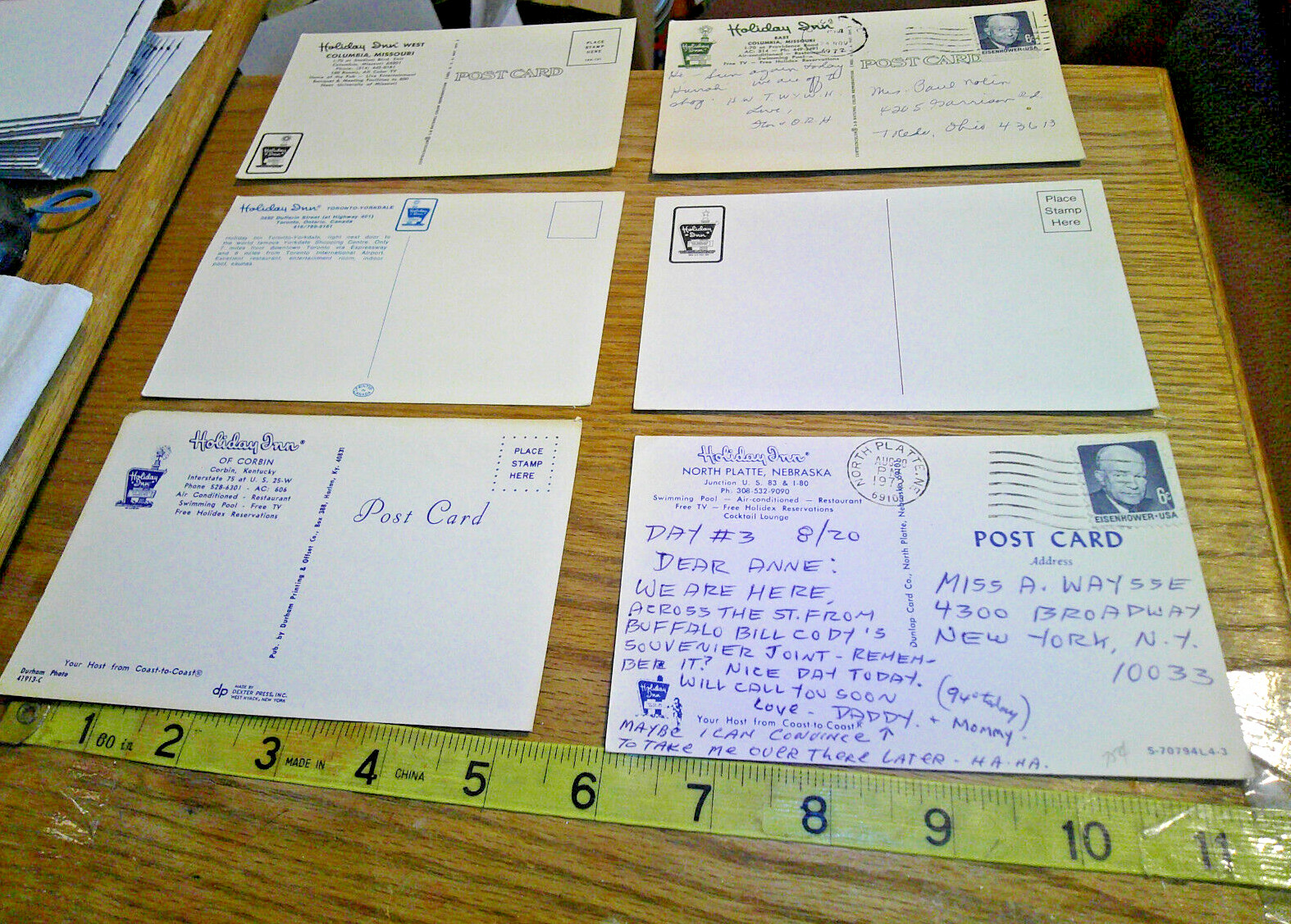 six standard size Postcards Holiday Inn of America
