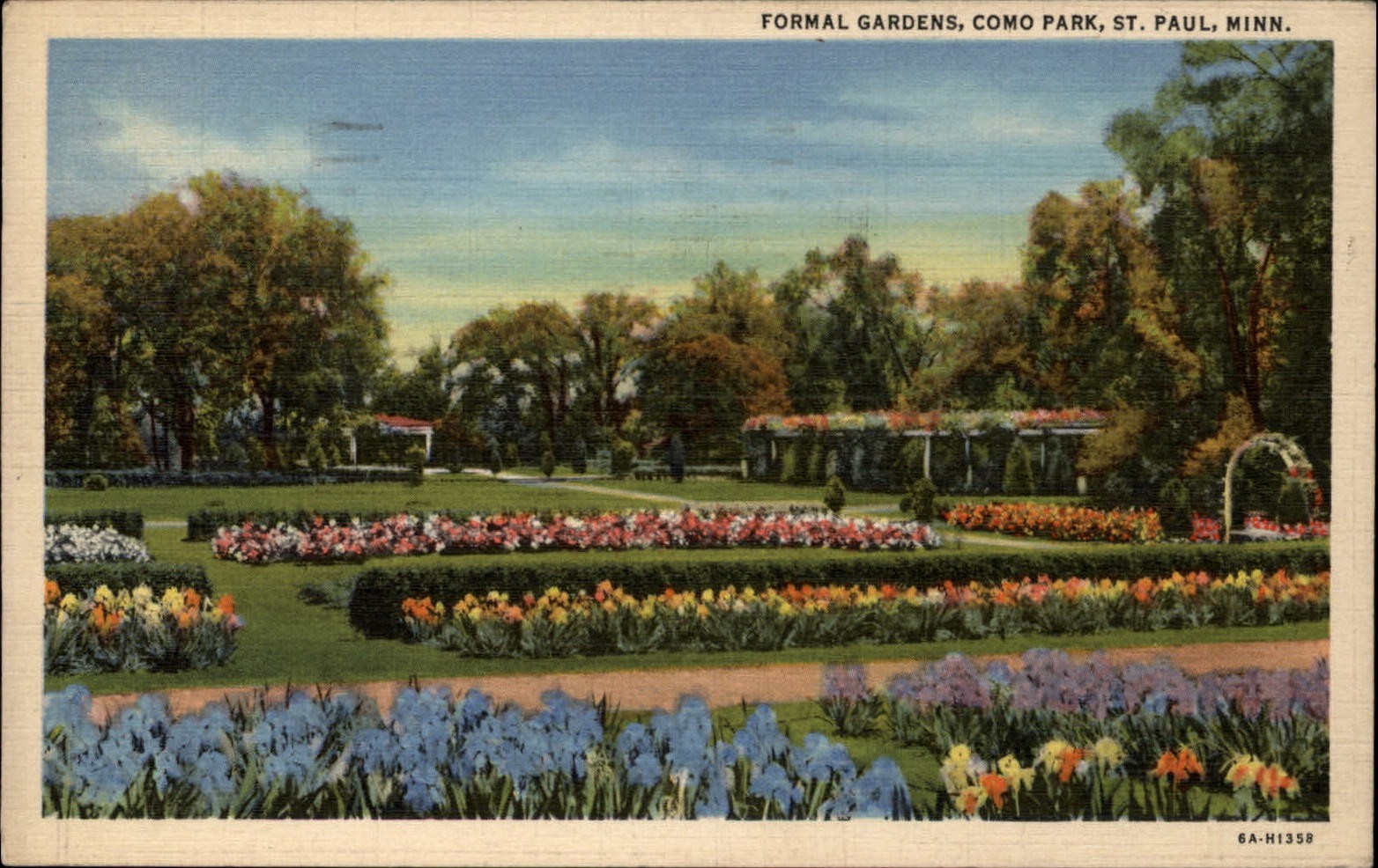 Formal Gardens ~ Como Park St Paul MN ~ 1943 postcard to Krifner Overland MO