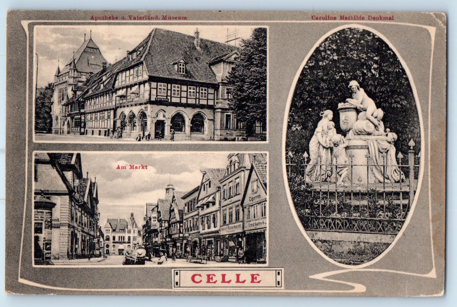 Lower Saxony Germany Postcard Monument Market Multiview Celle c1910 Antique