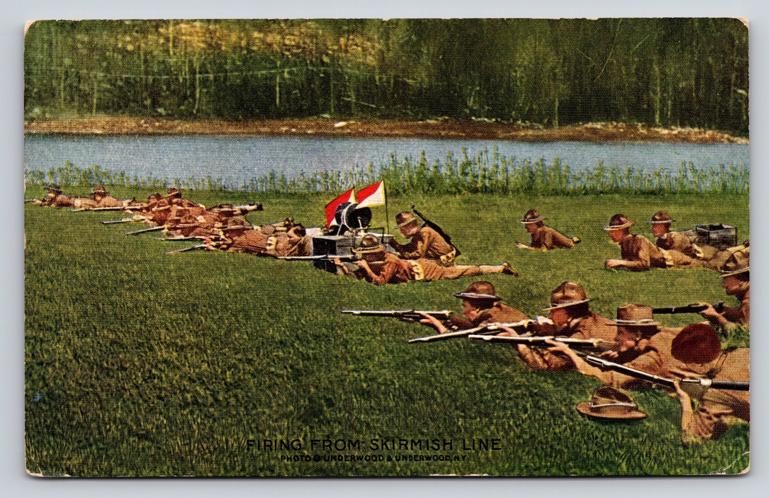 Vintage WWI Era U.S. Infantry Firing from Skirmish Line Postcard