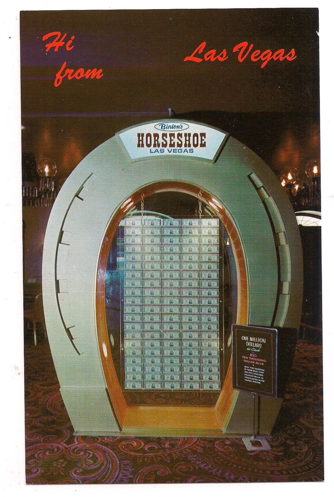 MILLION DOLLARS Cash HORSEHOE CASINO $10,000 Bills Las Vegas Nevada NV Postcard