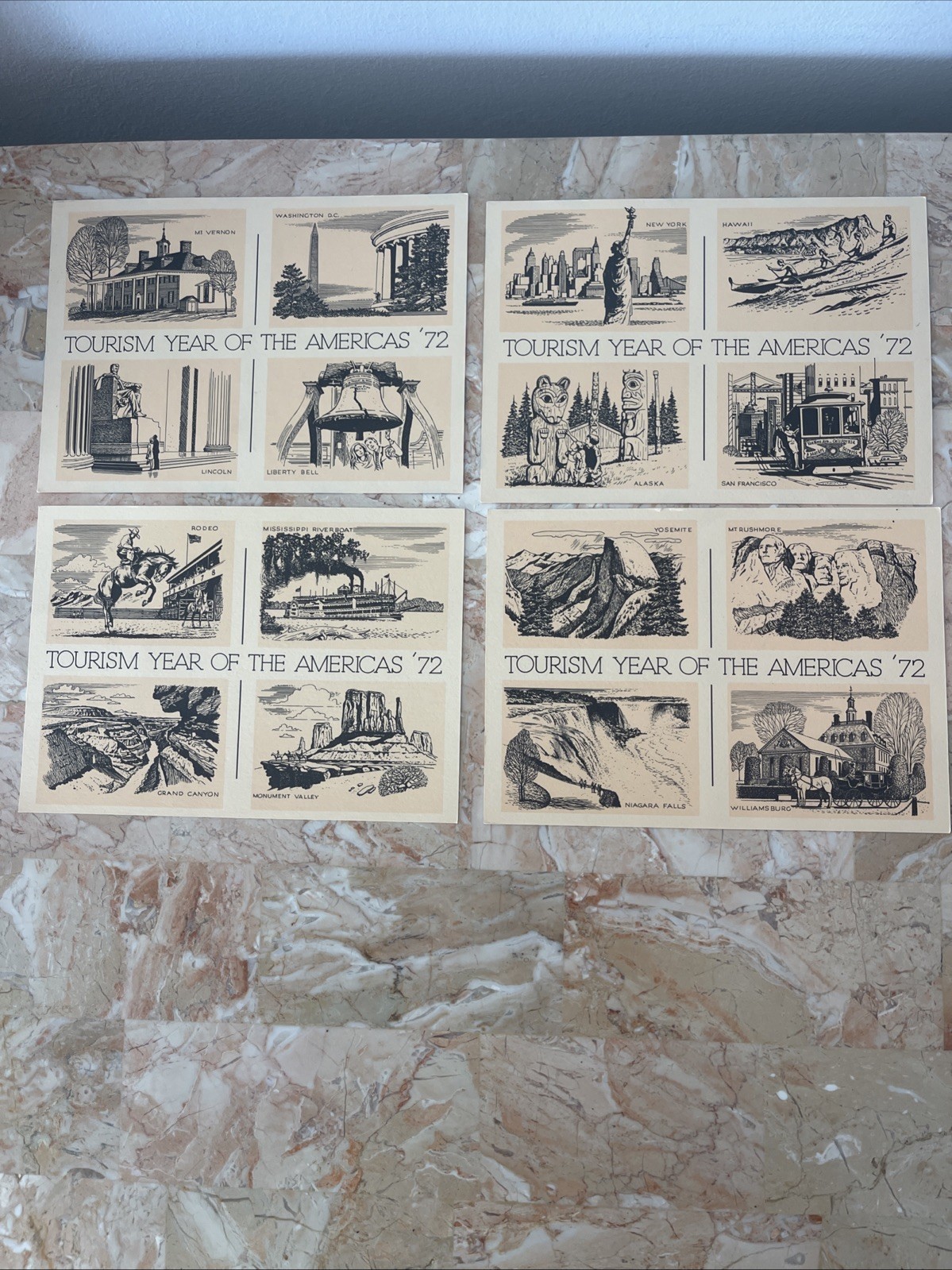 Tourism Year of the Americas ’72 Vintage 4 Postcards Featuring US Landmarks,new