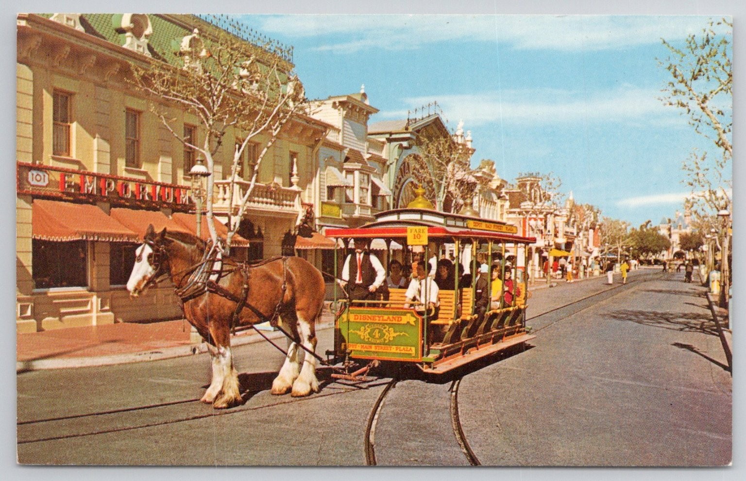 Disneyland Main Street U.S.A. Horse-Drawn Street Car Anaheim CA Postcard