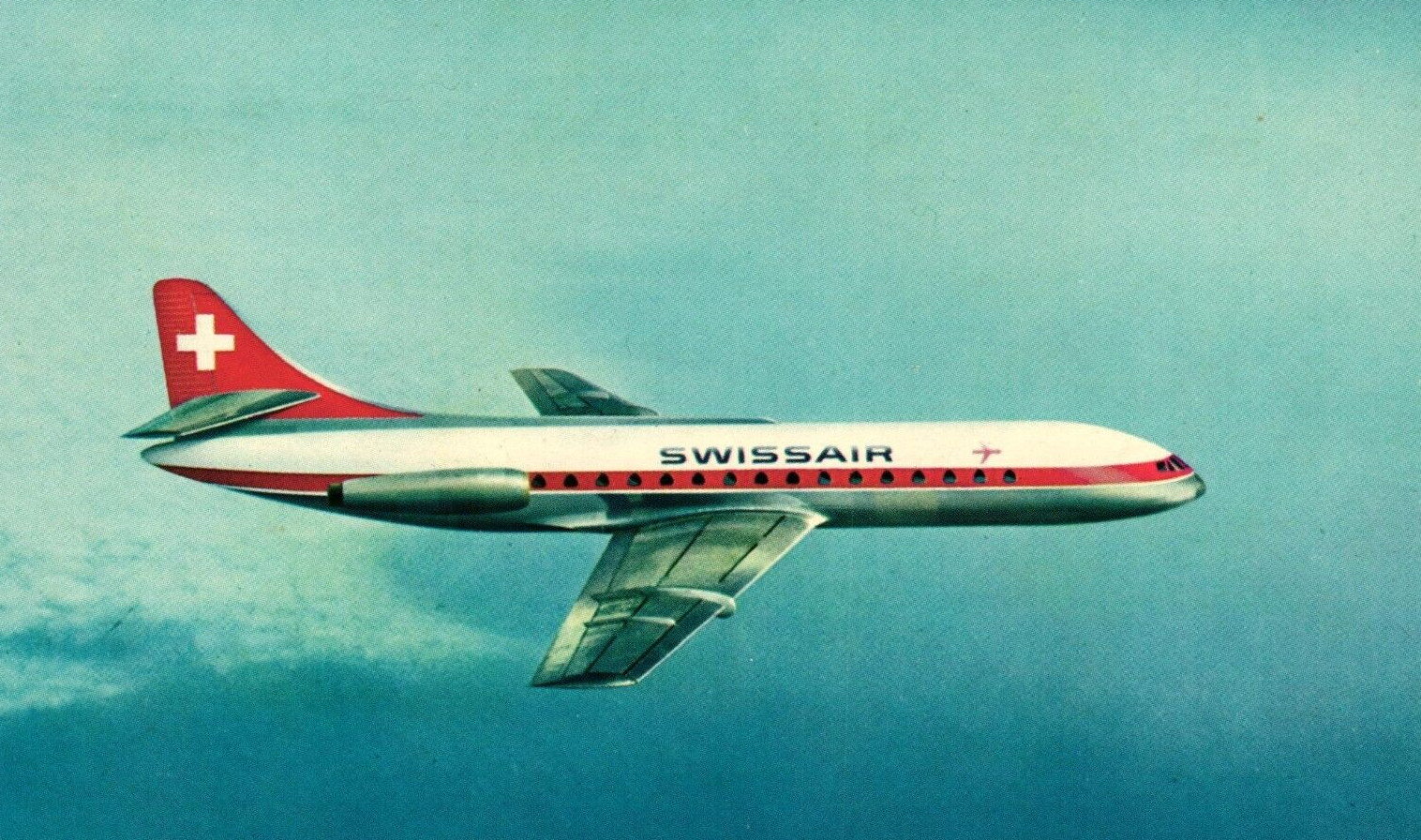 Swissair Caravelle Airplane Aircraft In Flight C1960 Unposted Vintage Postcard