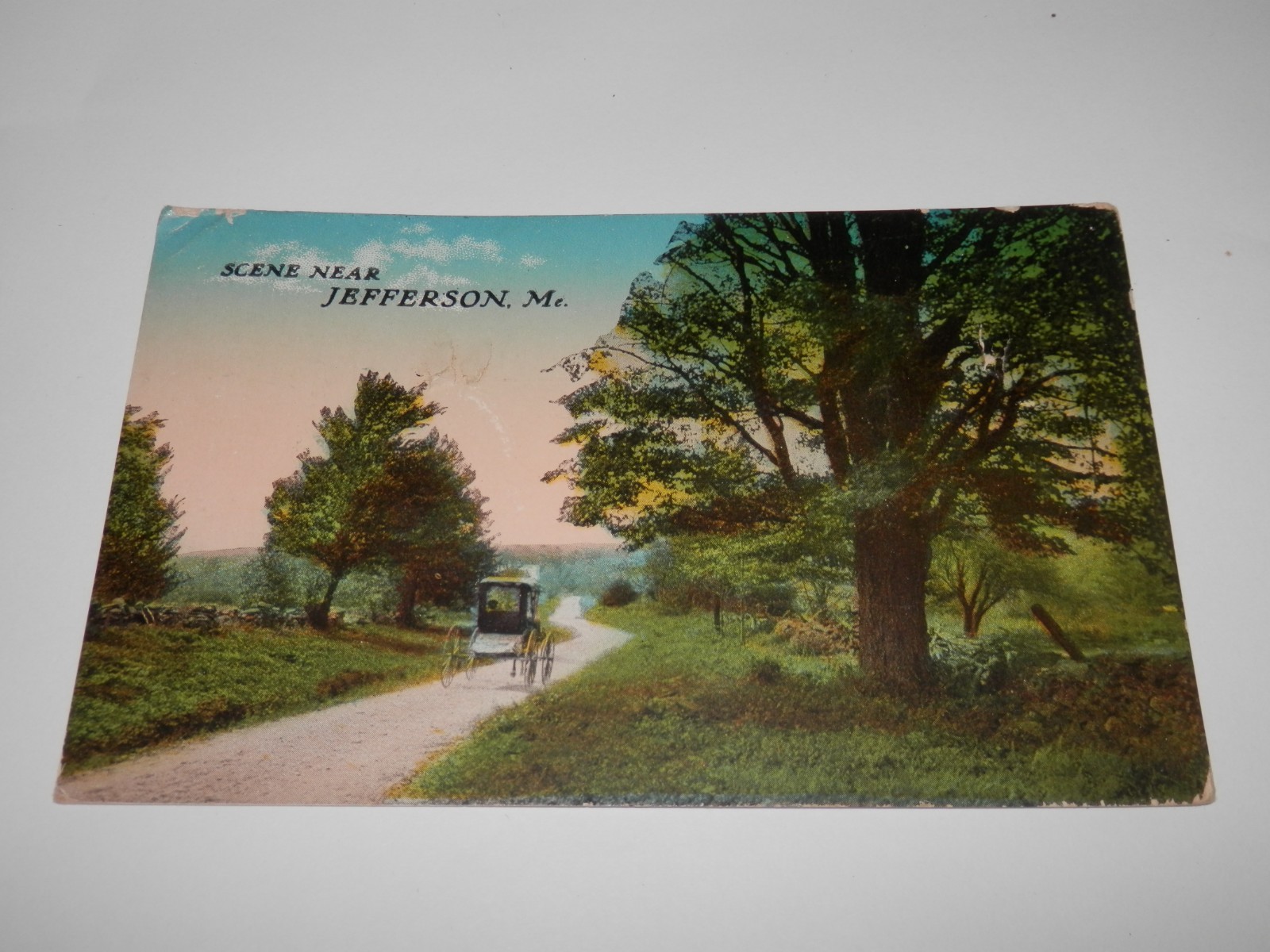 JEFFERSON MAINE – 1907-1915 ERA POSTCARD – BUGGY SCENE – GREETINGS