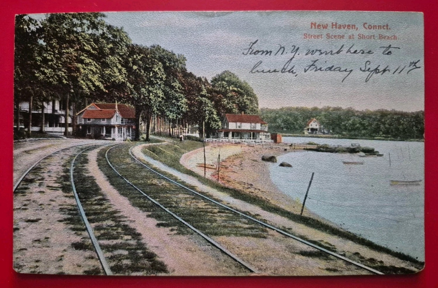 New Haven, CT. Street Scene at Short Beach – 1910s Postcard