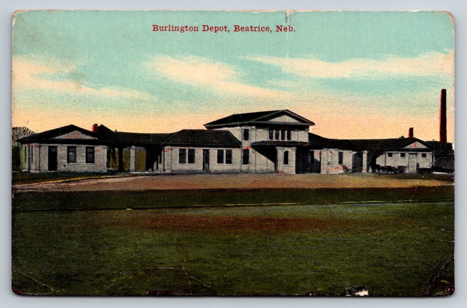 1916 Burlington Depot Beatrice NE Postcard Train Station C.C.C. Co. Nebraska