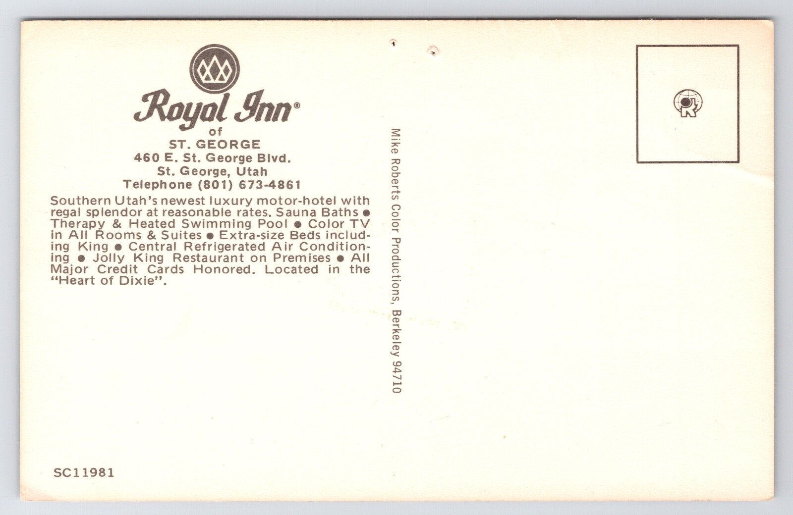St. George Utah UT Jolly King Restaurant Royal Inn Postcard c1970s