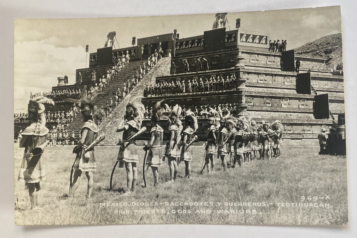 Vintage RPPC Postcard ~ High Priests Gods & Warriors~ Teotihuacan Mexico
