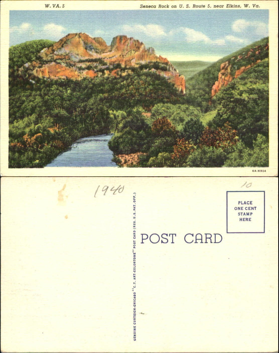 Seneca Rock Elkins West Virginia WV 1930s 1940s vintage postcard