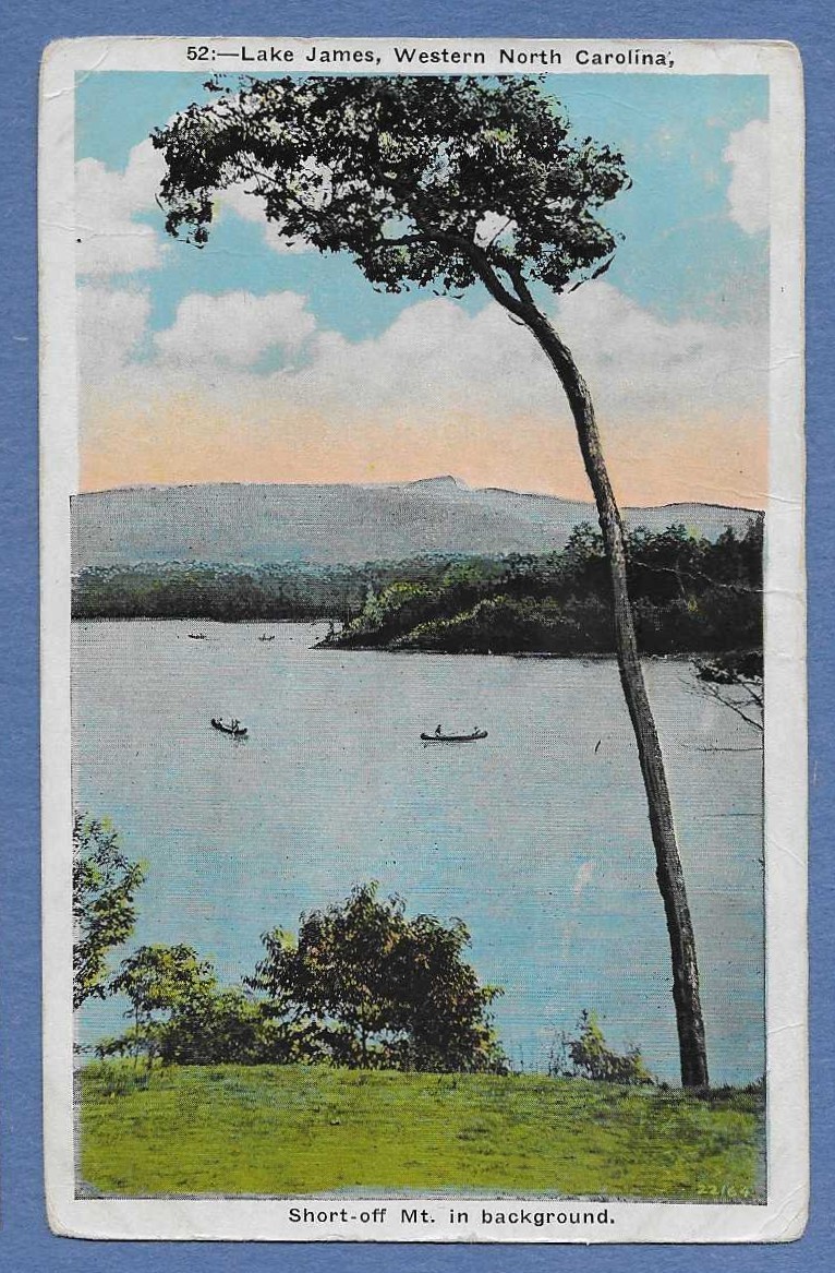Lake James, Western NC PPC Used w/ 1928 SALIS & KNOXV Railway Cancel