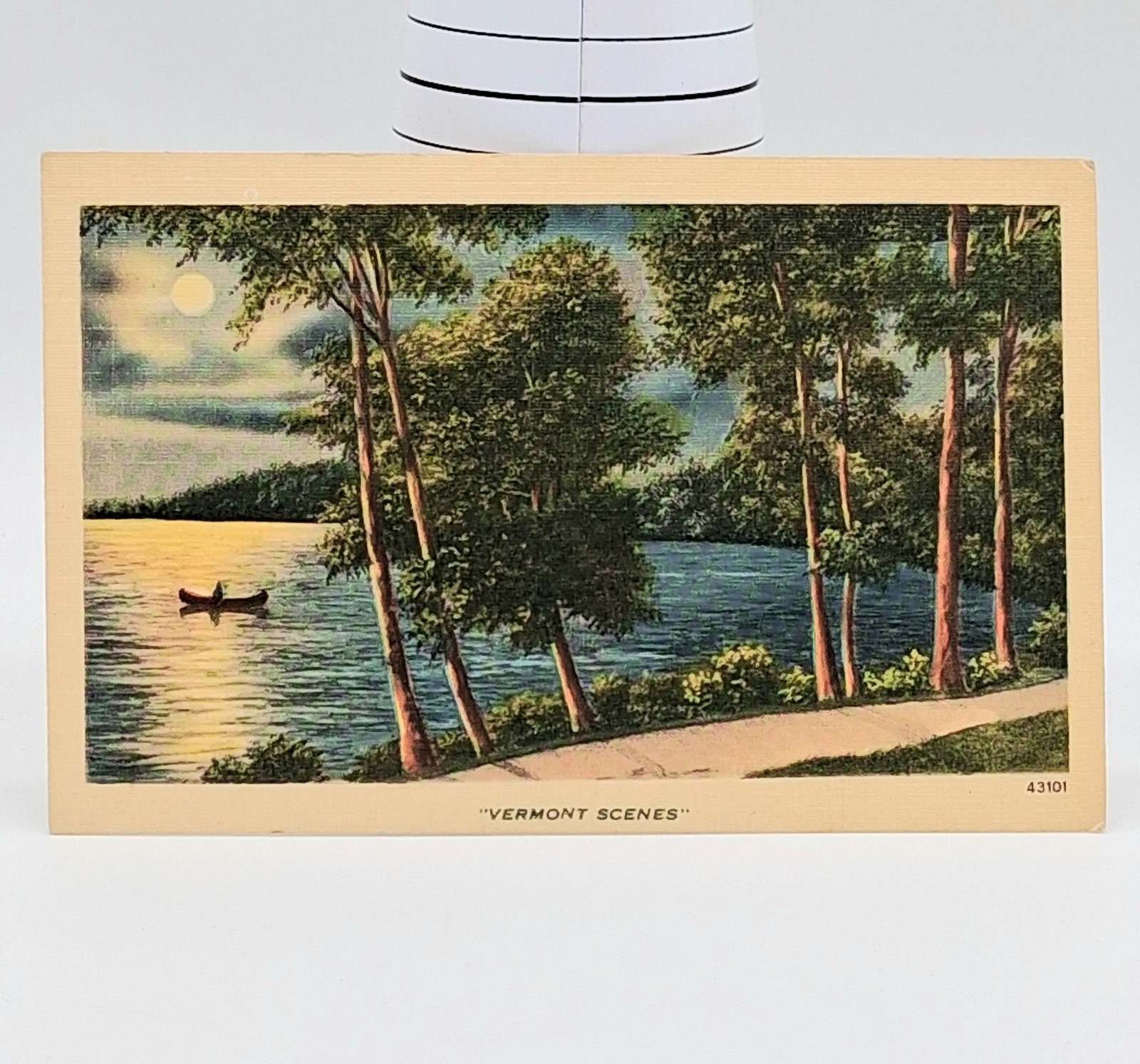 Postcard: Vermont Scenes Lake Canoe Trees Linen c1947