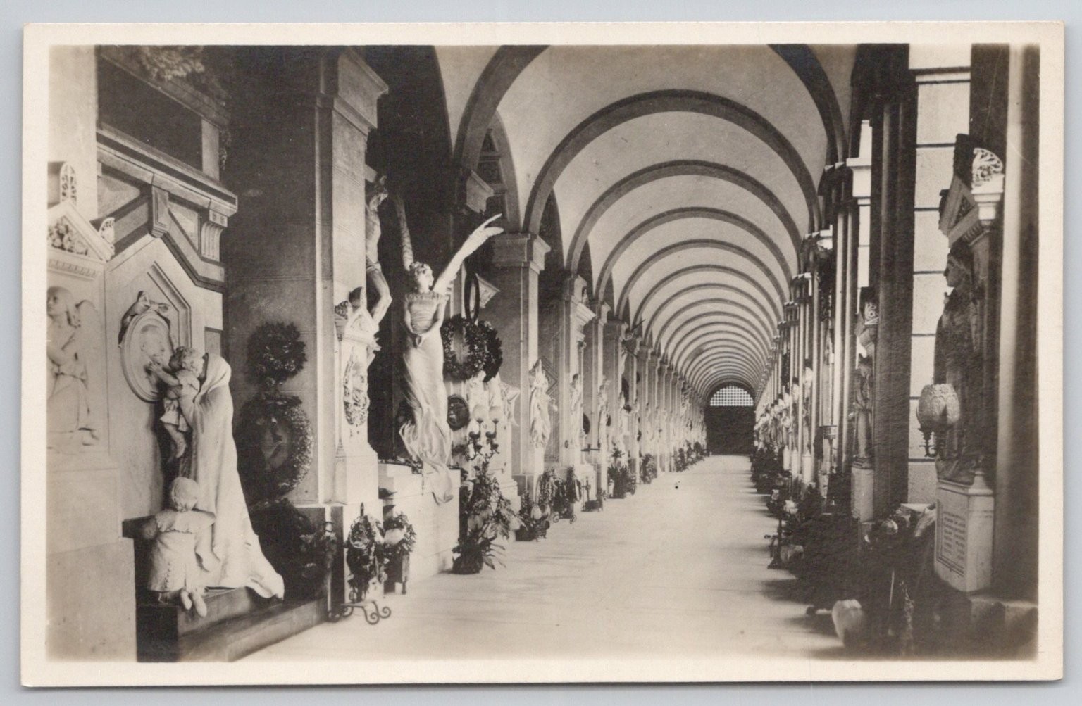 Genova Staglieno Cemetery Galleria Postcard Monumental Statues Italy