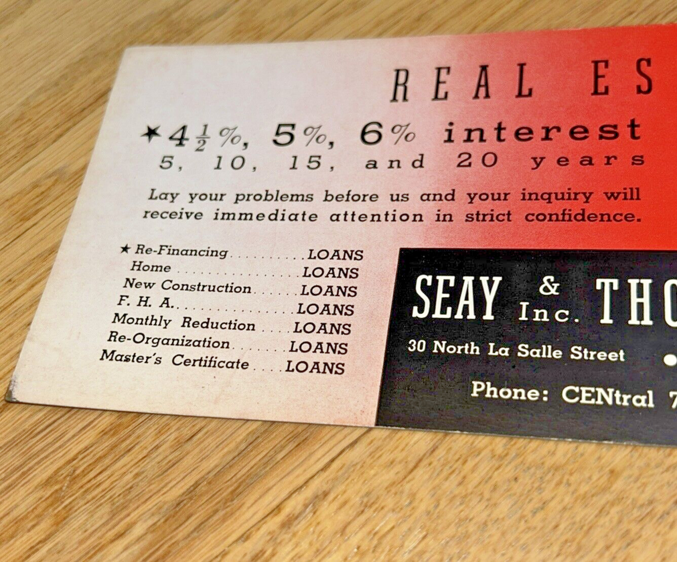 1940s SEAY & THOMAS REAL ESTATE Blotter 36 North La Salle St. CHICAGO