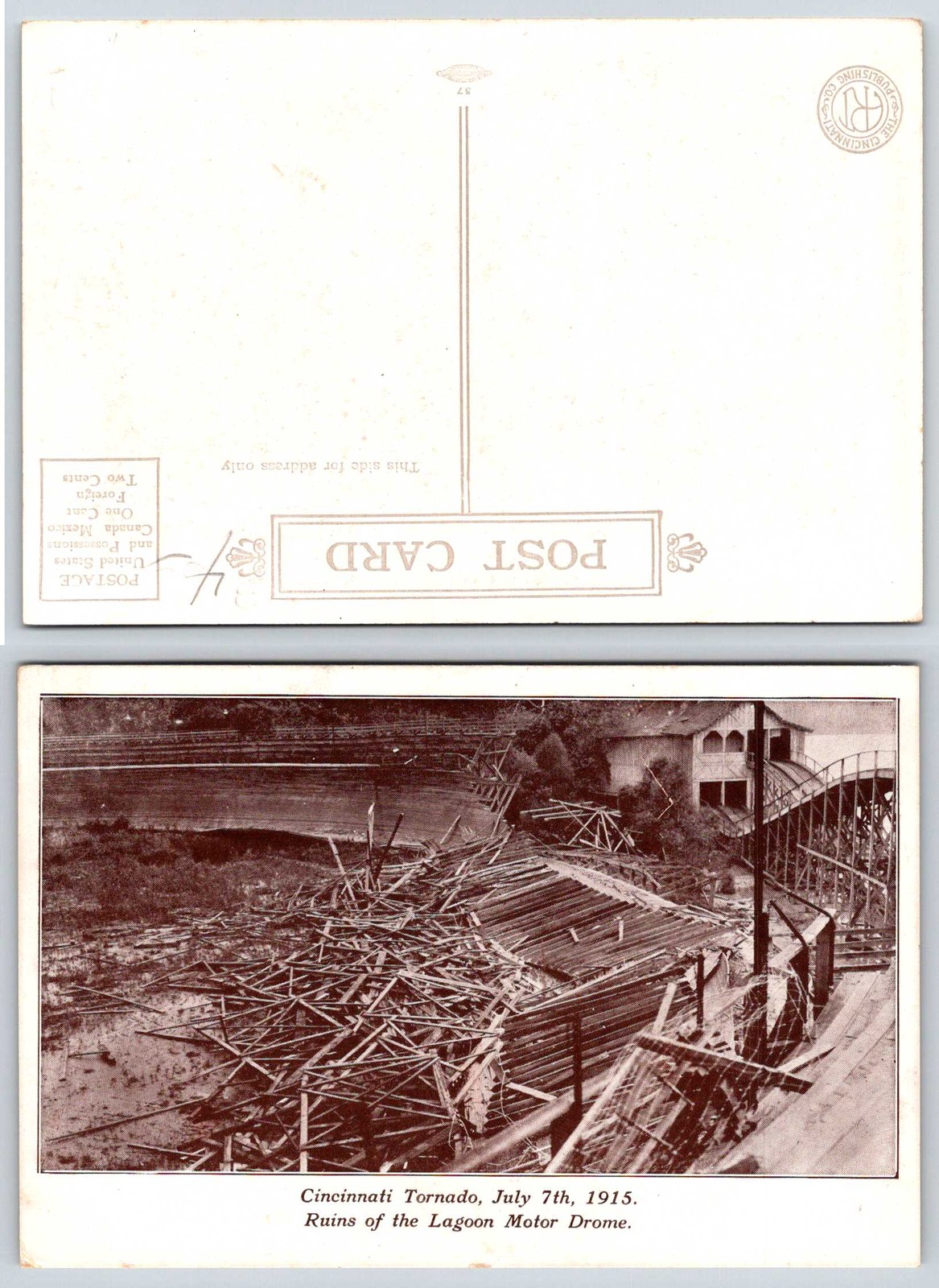 Kentucky Ludlow Lagoon Motorcycle Motordrome 1915 Tornado Damage Postcard AN216