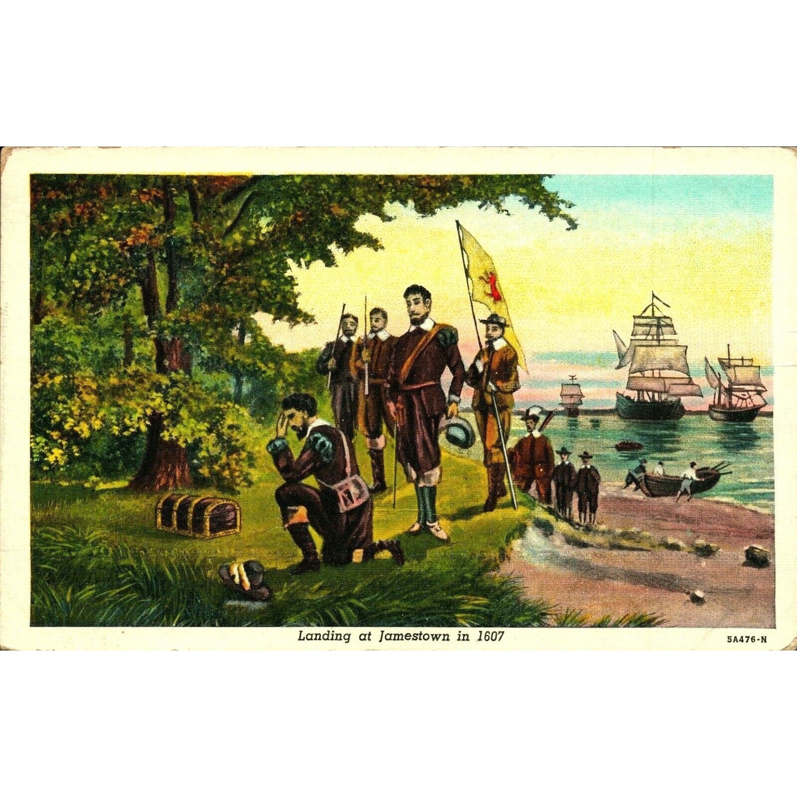 Postcard Jamestown Virginia VA Landing at Jamestown Historical Scene Chrome