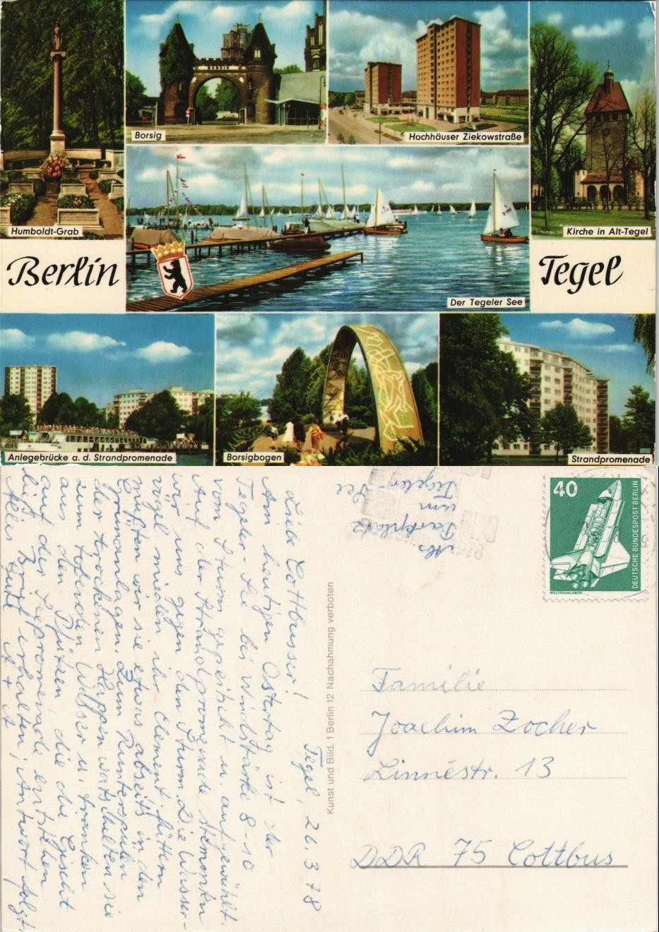 Tegel Berlin district views Humboldt grave, skyscrapers Ziekowstraße 1978