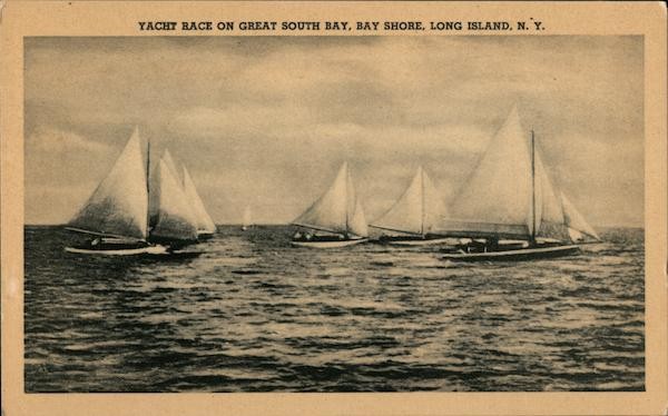 Bay Shore, NY New York Yacht Race Great South Linen Original Vintage Postcard