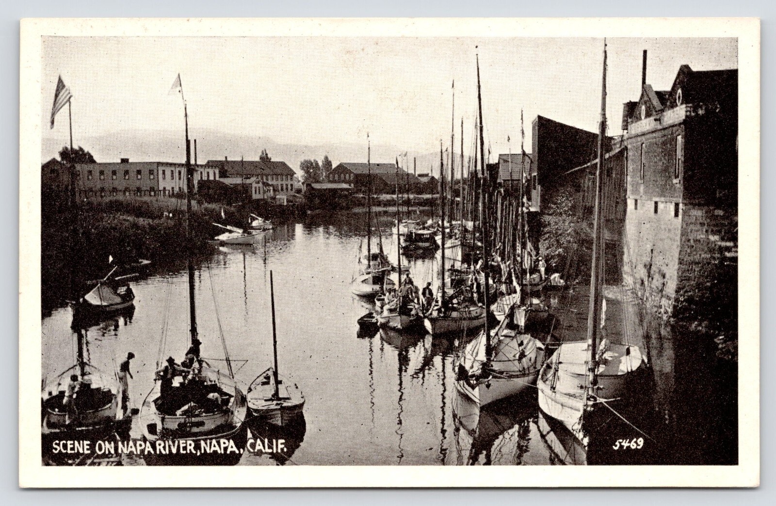 Postcard Boats Scene on Napa River, Napa California Pacific Novelty Co 5469 P1