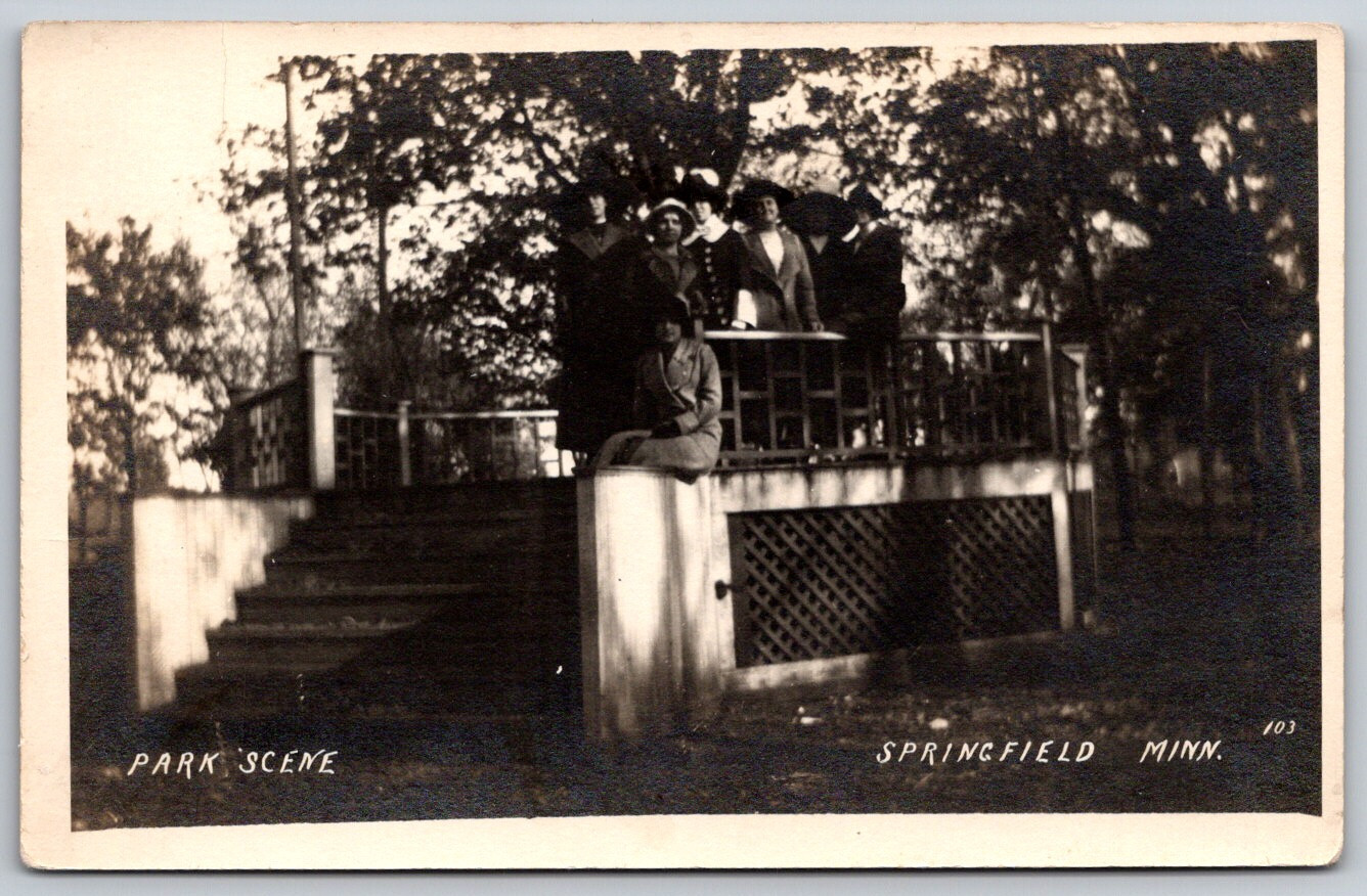 Park Scene Women Photographed on Steps Springfield Minnesota RPPC Postcard