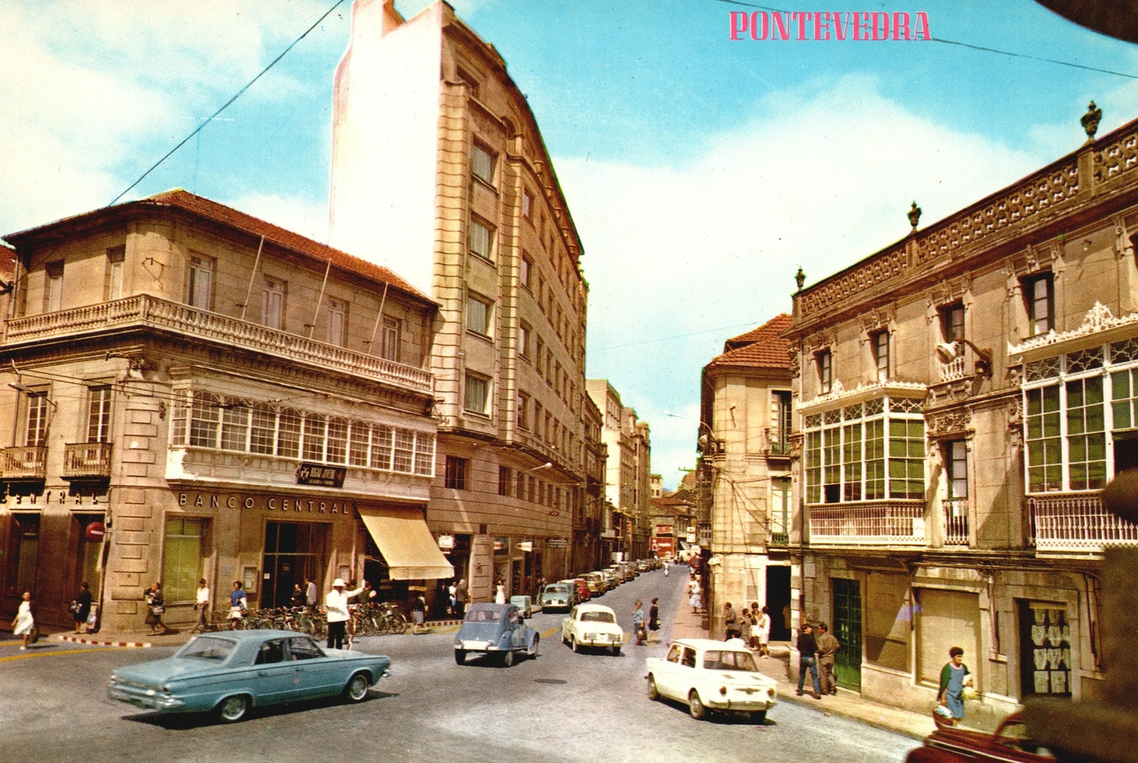 Pilgrim’s Square And Michelena Pontevedra Iberian Peninsula Classic Car Postcard